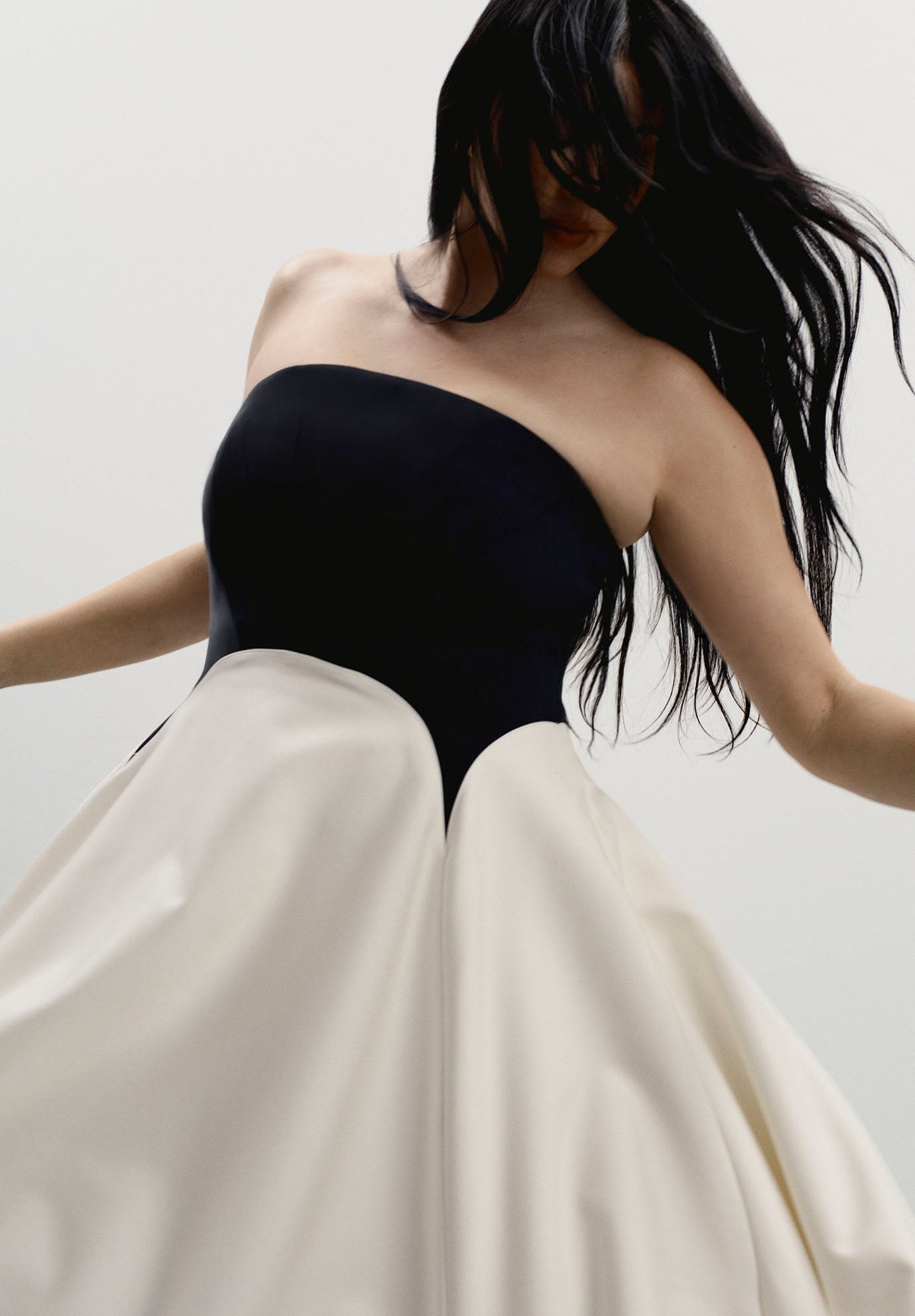 Strapless Color-Blocked Satin Gown image number 2