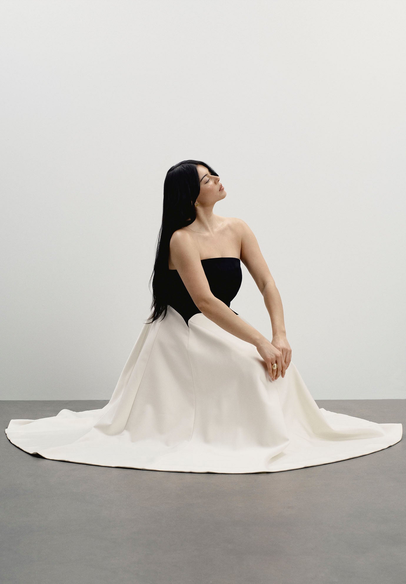 Strapless Color-Blocked Satin Gown image number 3