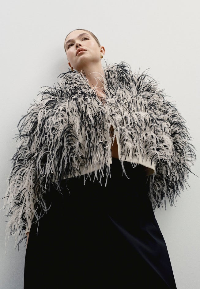 Ostrich Feather Cropped Jacket image number 1