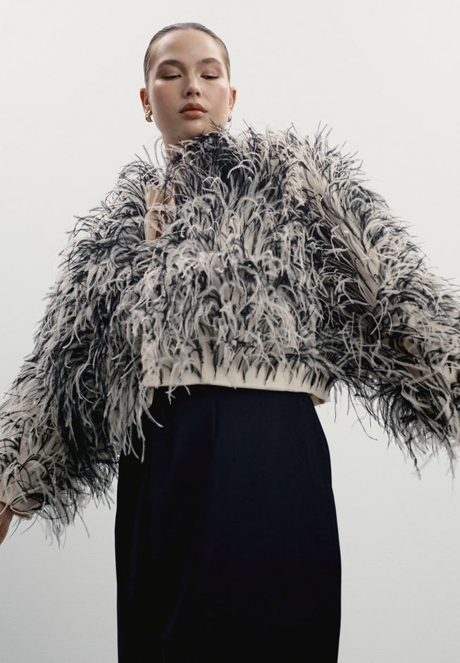 Ostrich Feather Cropped Jacket image number 3
