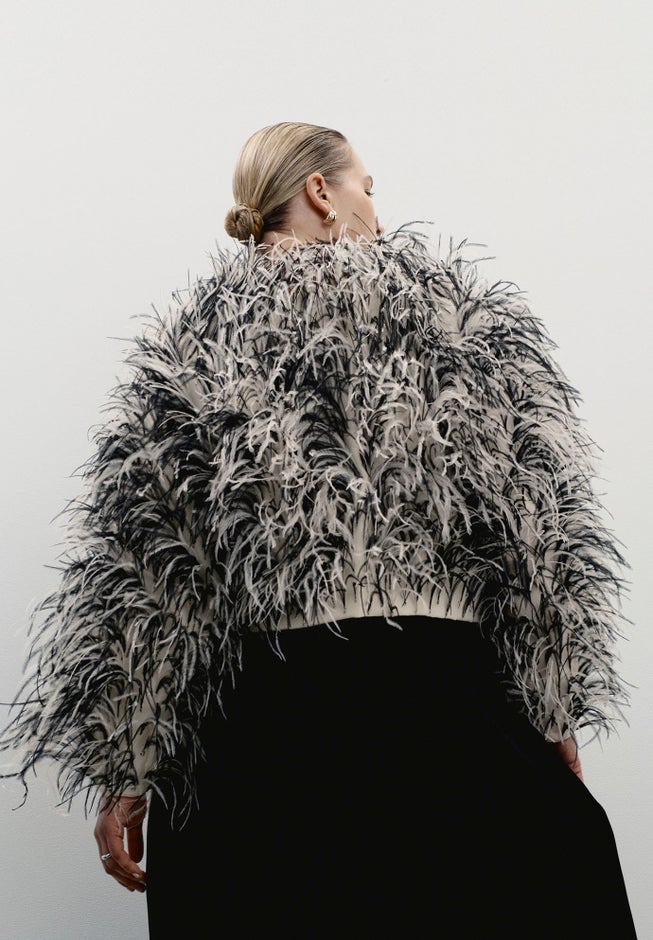 Ostrich Feather Cropped Jacket image number 4