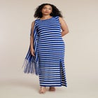 Fringe Detail Striped Knit Maxi Dress image number null