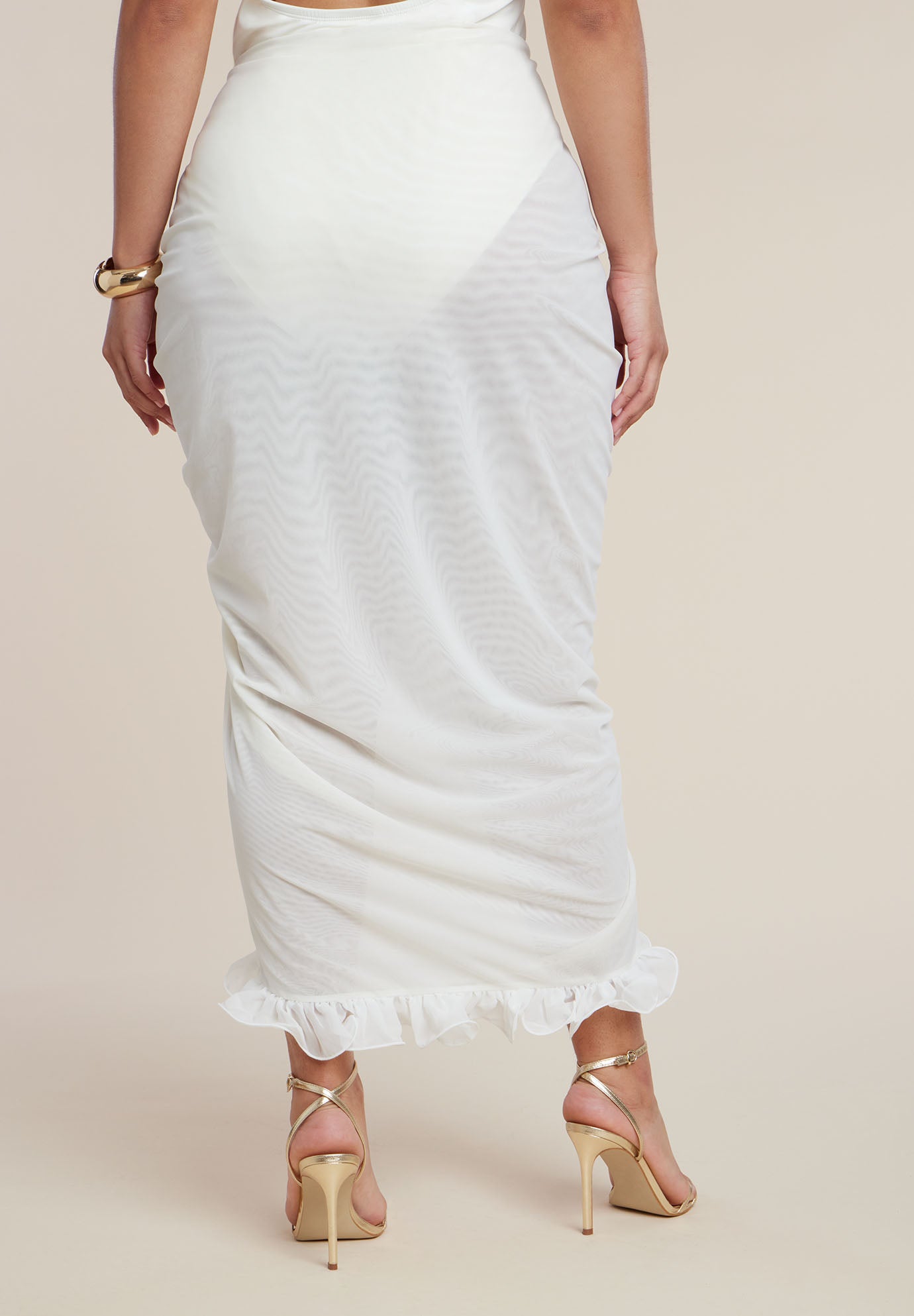 PatBO x ELOQUII Ruffled Sheer Mesh Skirt image number 4