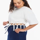 Fringe Trim Cropped Crewneck Tee image number 4