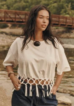 Fringe Trim Cropped Crewneck Tee