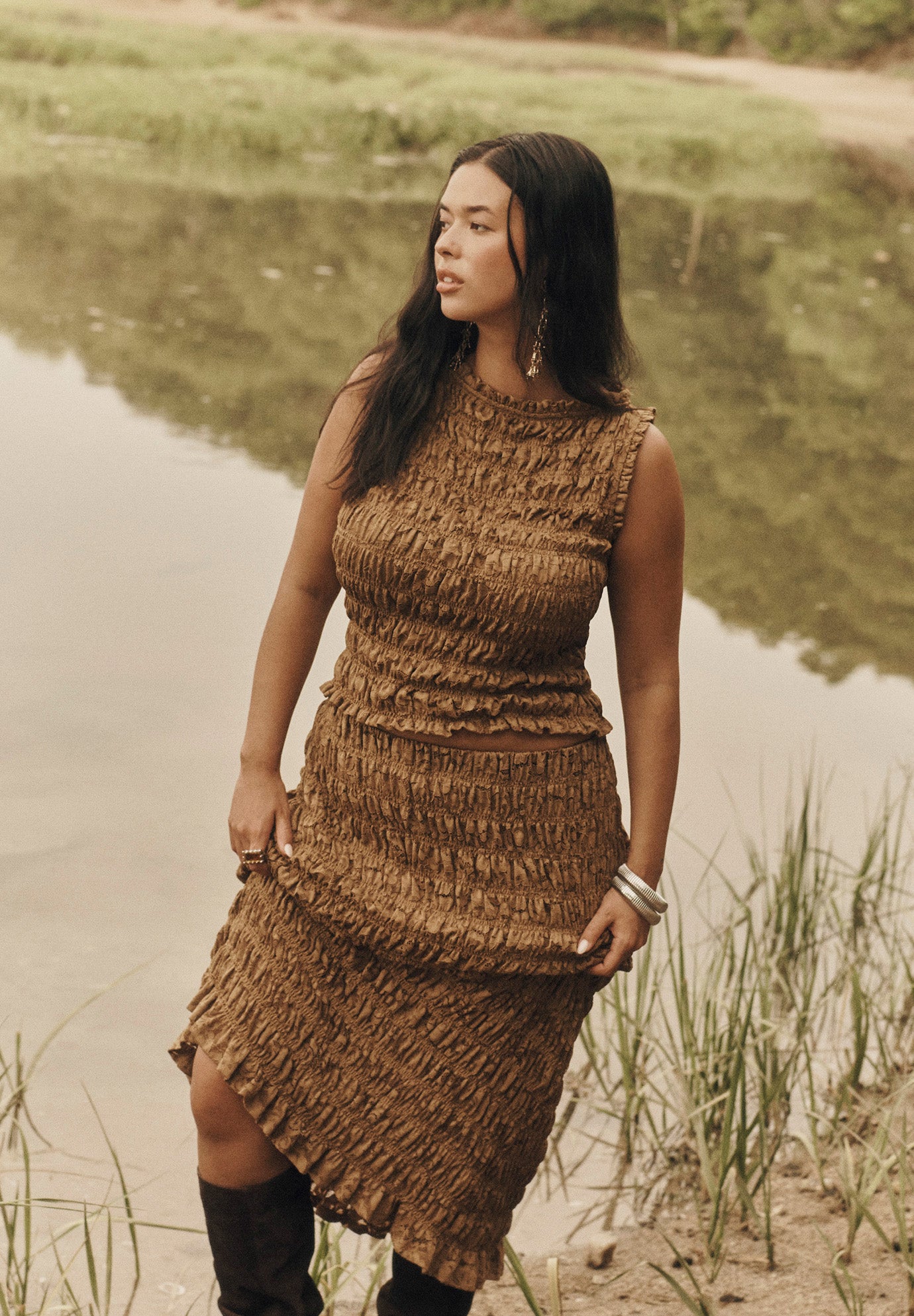 Sleeveless Smocked Lace Knit Top image number 5