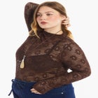 Floral Lace Mesh Funnel Neck Top image number null