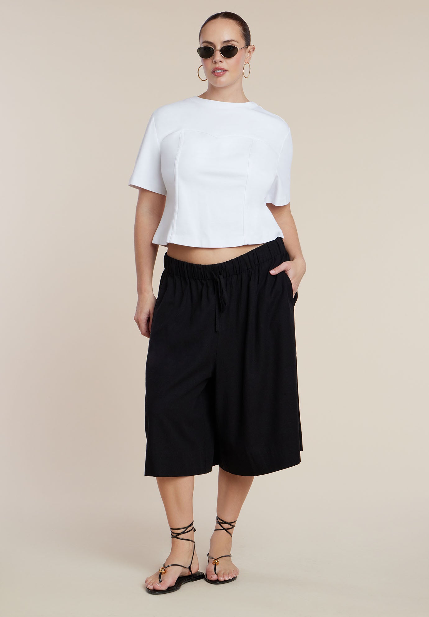 Wide-Leg Drawstring Culotte image number 3