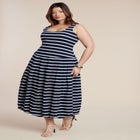 Striped Drop-Waist Bubble Maxi Dress image number null