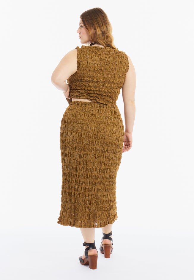 Smocked Lace Knit Midi Skirt image number 2
