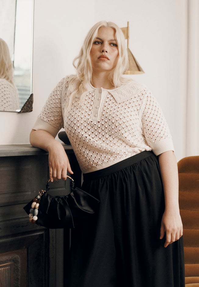 Lace-Trim Pointelle Sweater Top image number 4