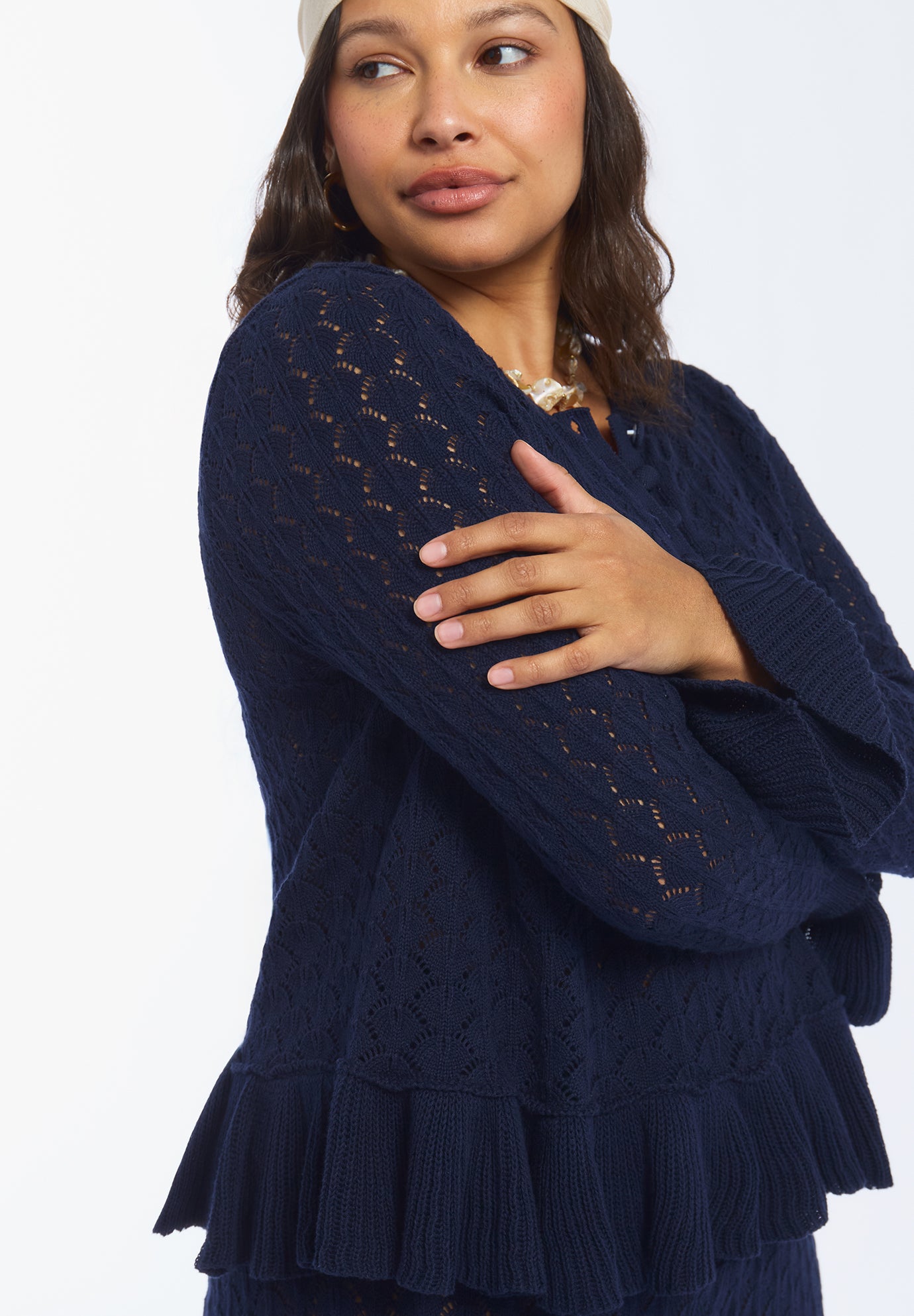 Pointelle Peplum Sweater image number 3