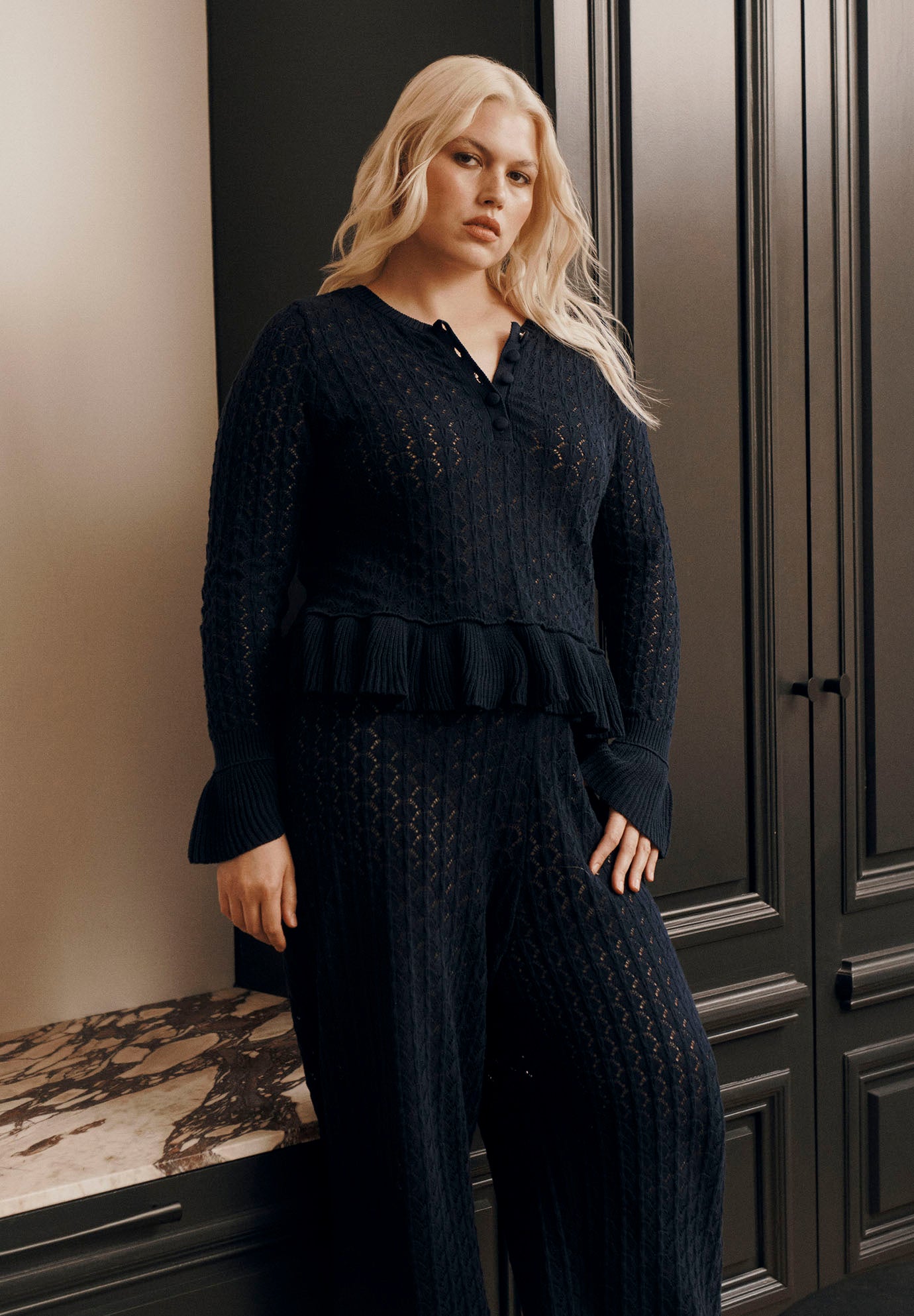 Pointelle Peplum Sweater image number 4
