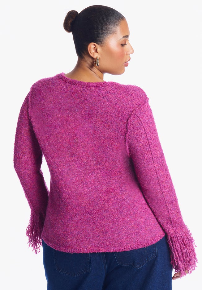 Fringe-Trim Boucle Cropped Sweater image number 2