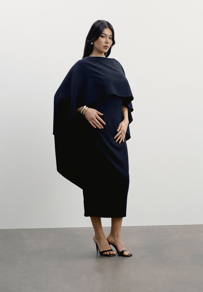 11 Honor Structured Cape Midi Dress in Blue 11 Honor Structured Cape Midi Dress in Blue