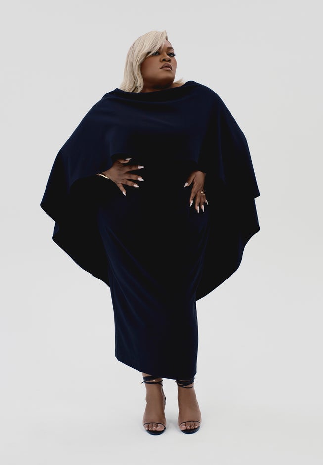 Structured Cape Midi Dress image number 4