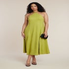 Bead Detail Linen Halter Midi Dress image number null