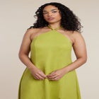 Bead Detail Linen Halter Midi Dress image number null