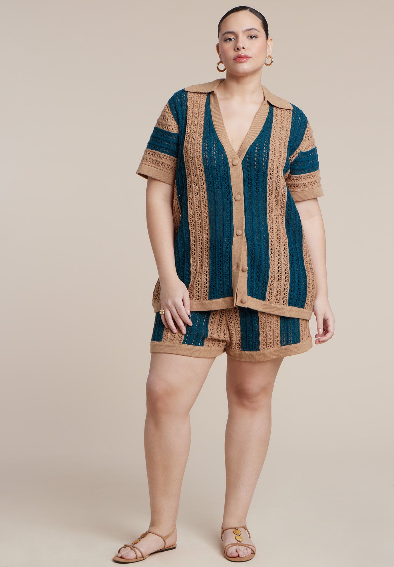 Oversized Crochet Button Up Top image number 2