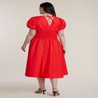 V Neck Flared Poplin Midi Dress image number null