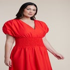 V Neck Flared Poplin Midi Dress image number null