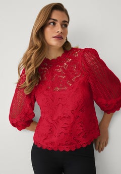 Three-Quarter Sleeve Lace Blouse