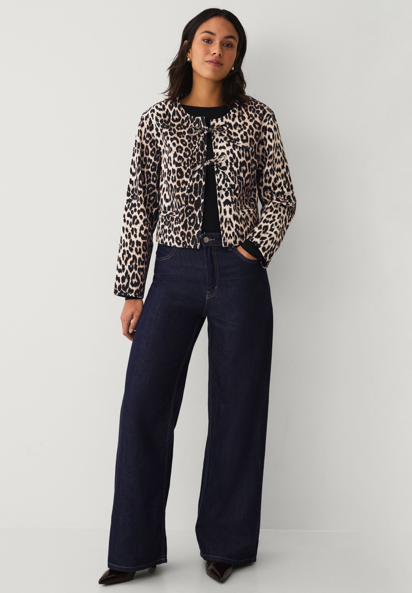 Structured Denim Tie Front Jacket image number 3