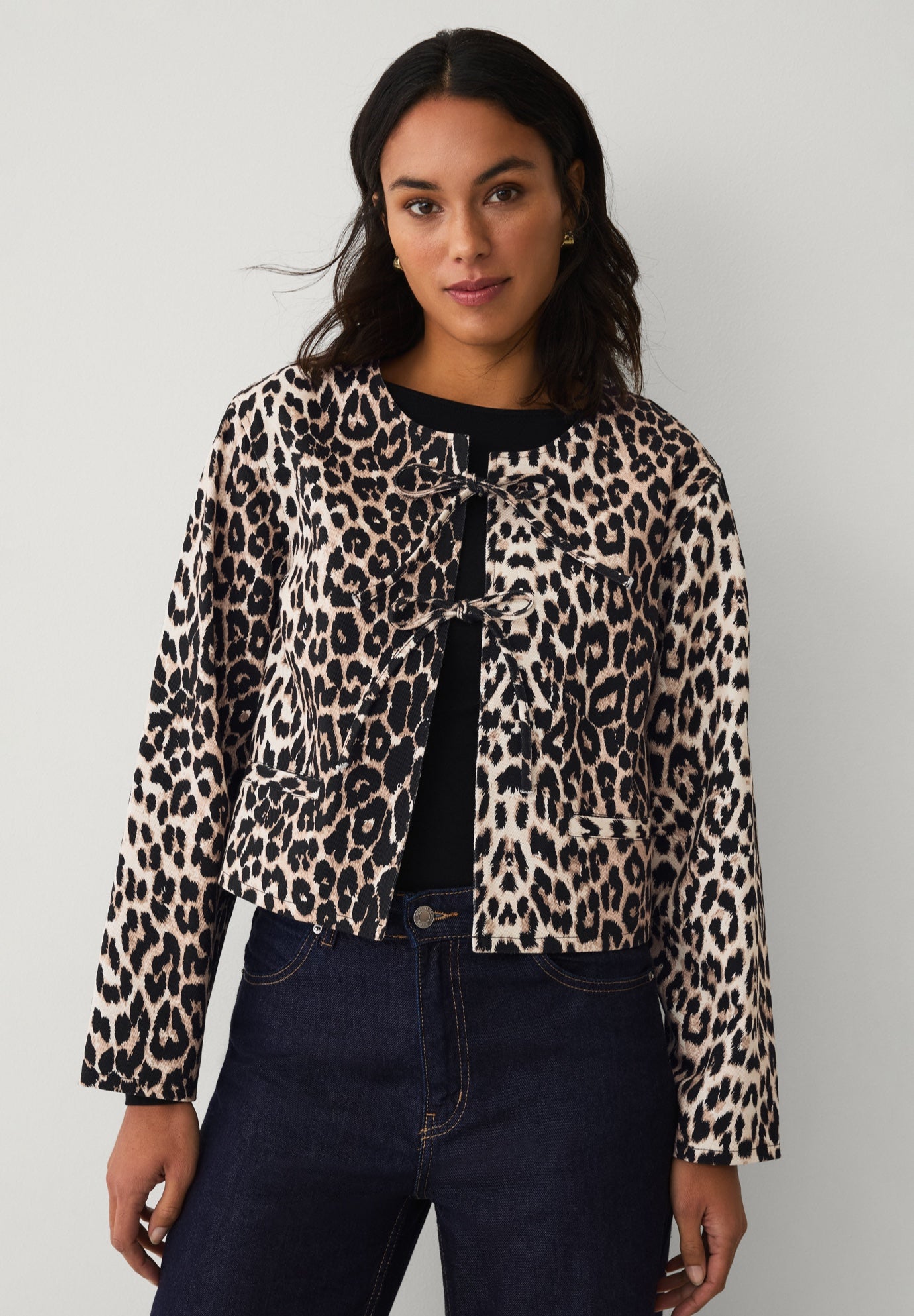 Structured Denim Tie Front Jacket image number 0