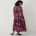 V Neck Button-front Tiered Sheer Overlay Maxi Dress image number 1