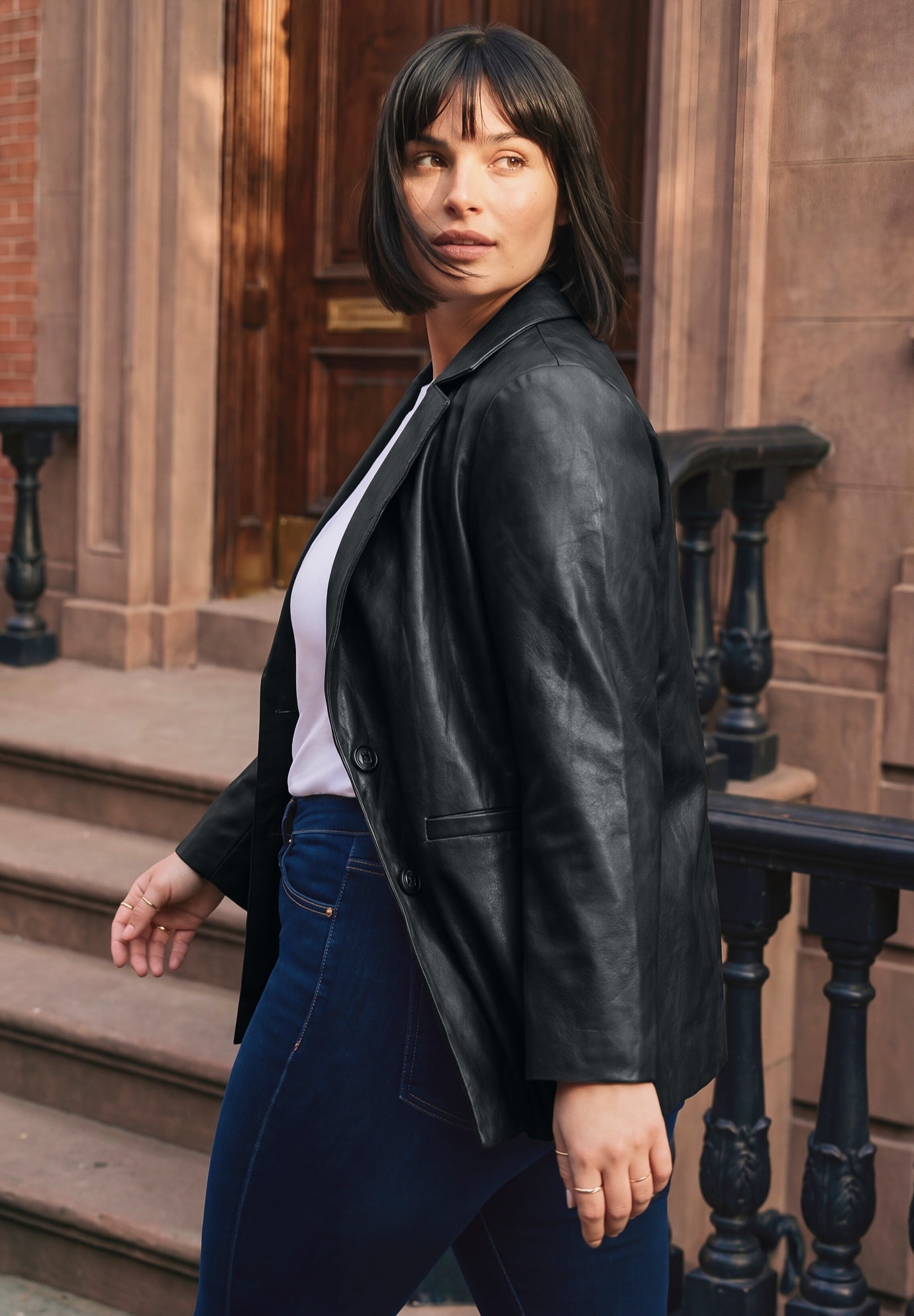 Faux Leather Blazer image number 3
