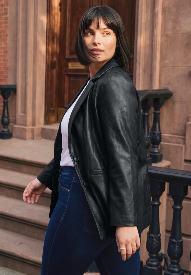 Faux Leather Blazer image number 3