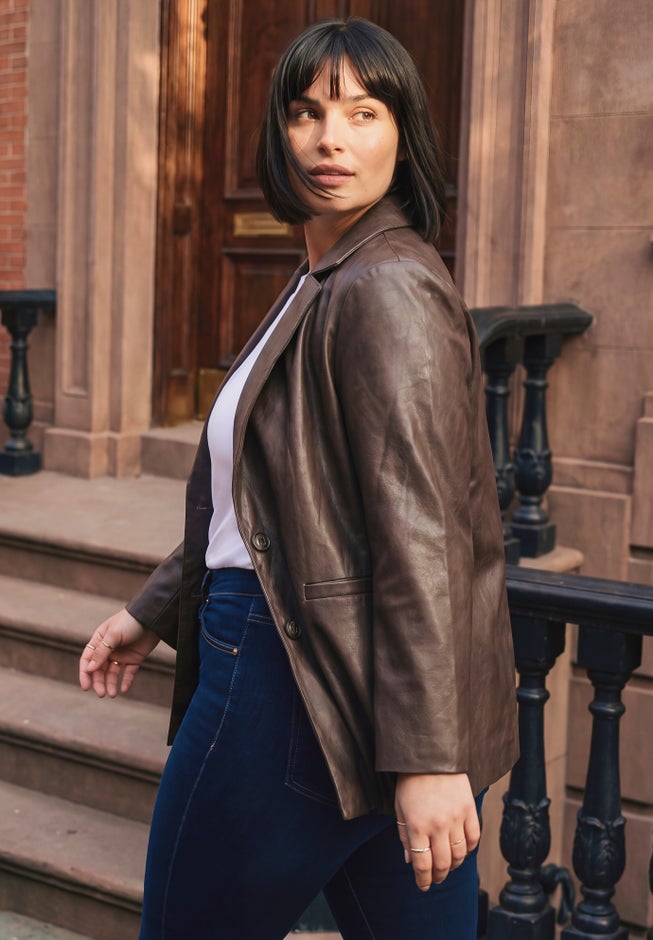 Faux Leather Blazer image number 3