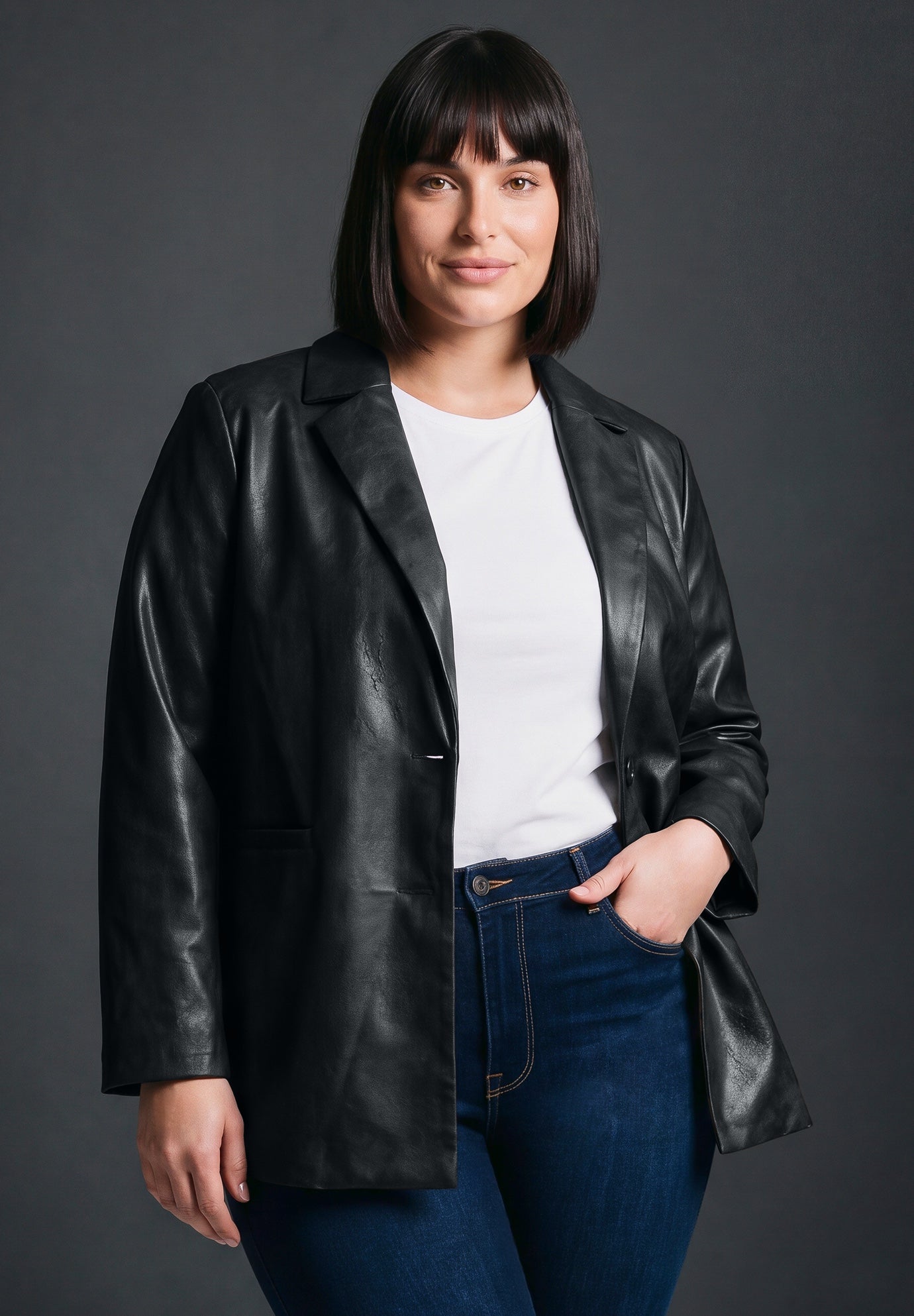 Faux Leather Blazer image number 0