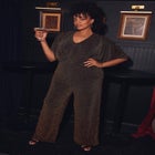 Twist Cape Metallic Jumpsuit image number null