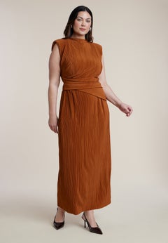 Draped Bodice Plisse Maxi Dress