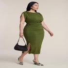 Shoulder Knot Knit Midi Dress image number null