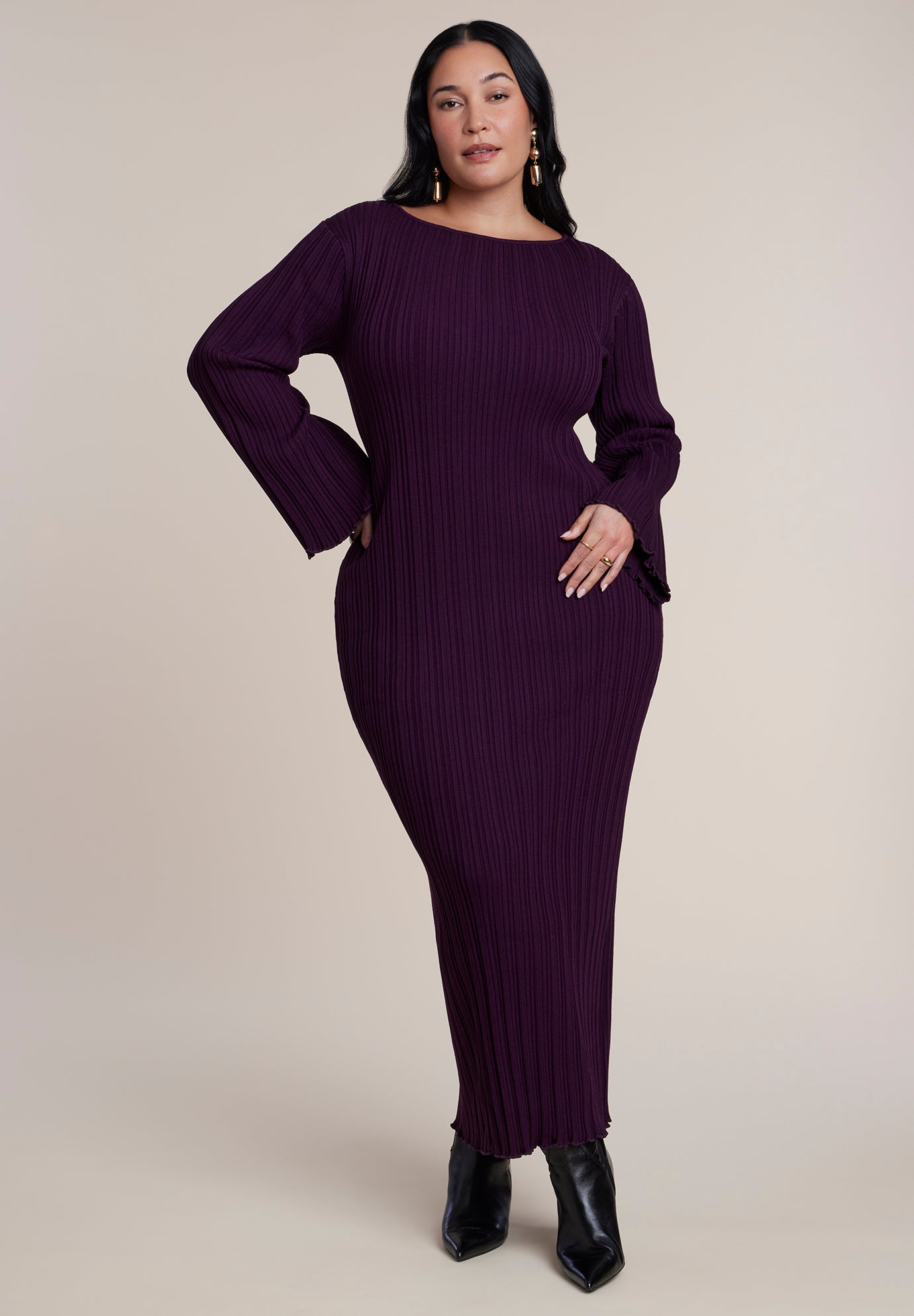 Lettuce Hem Ribbed Sweater Maxi Dress image number 0