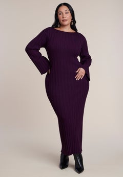 Lettuce Hem Ribbed Sweater Maxi Dress