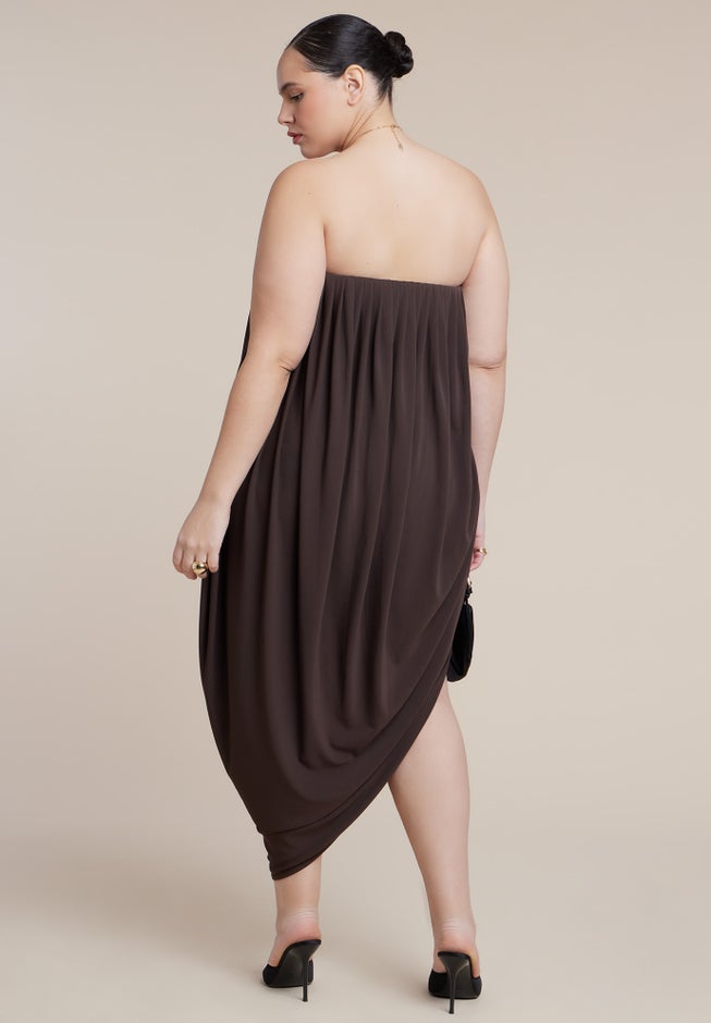 Strapless Draped Midi Dress image number 3