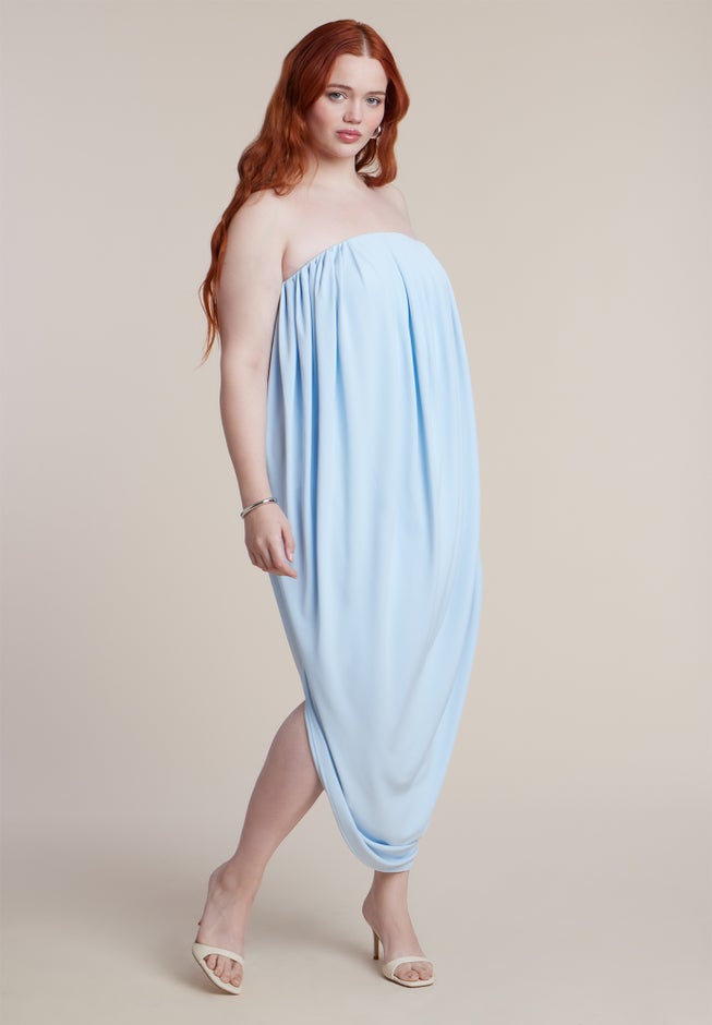 Strapless Draped Midi Dress image number 1