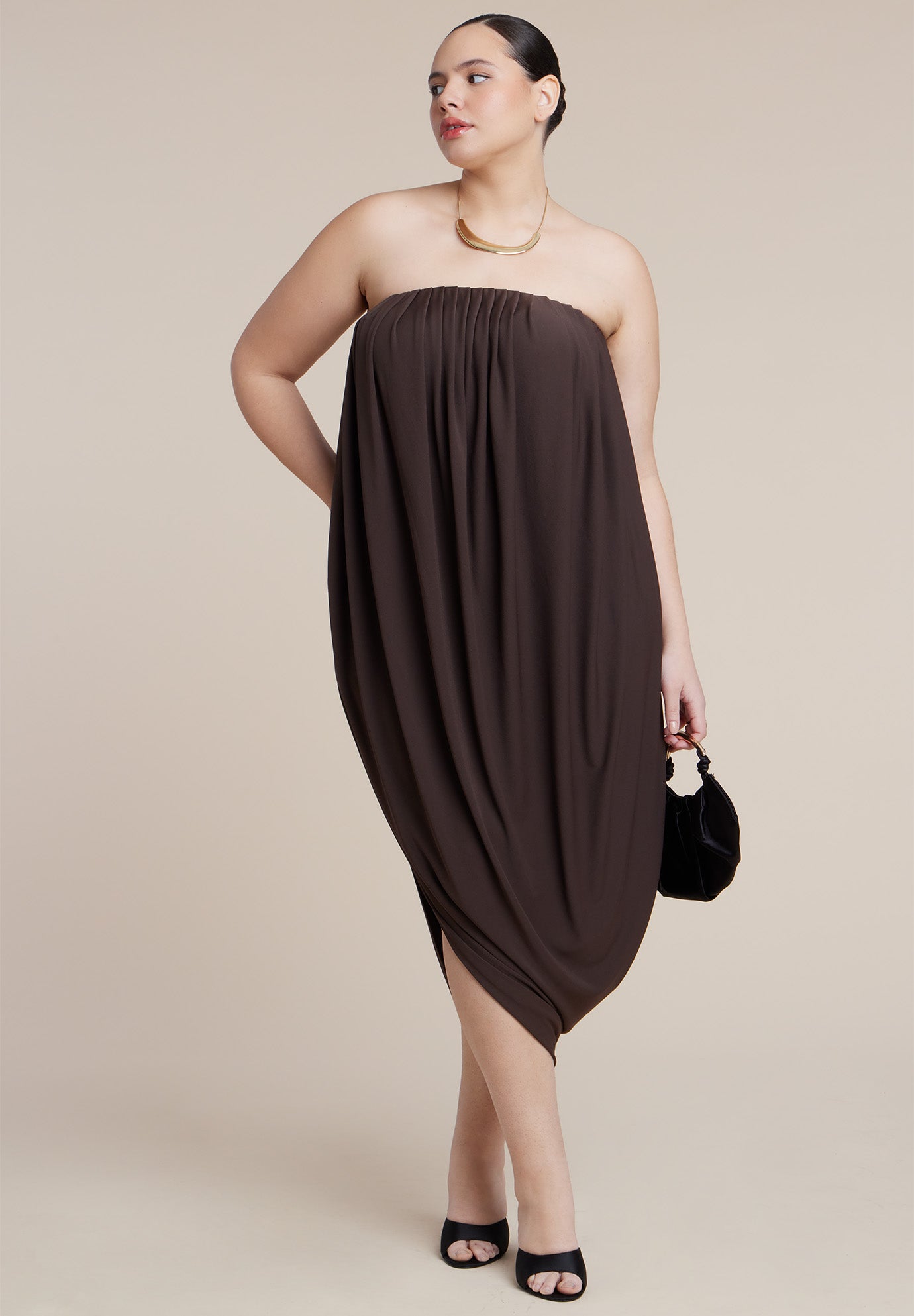 Strapless Draped Midi Dress image number 0