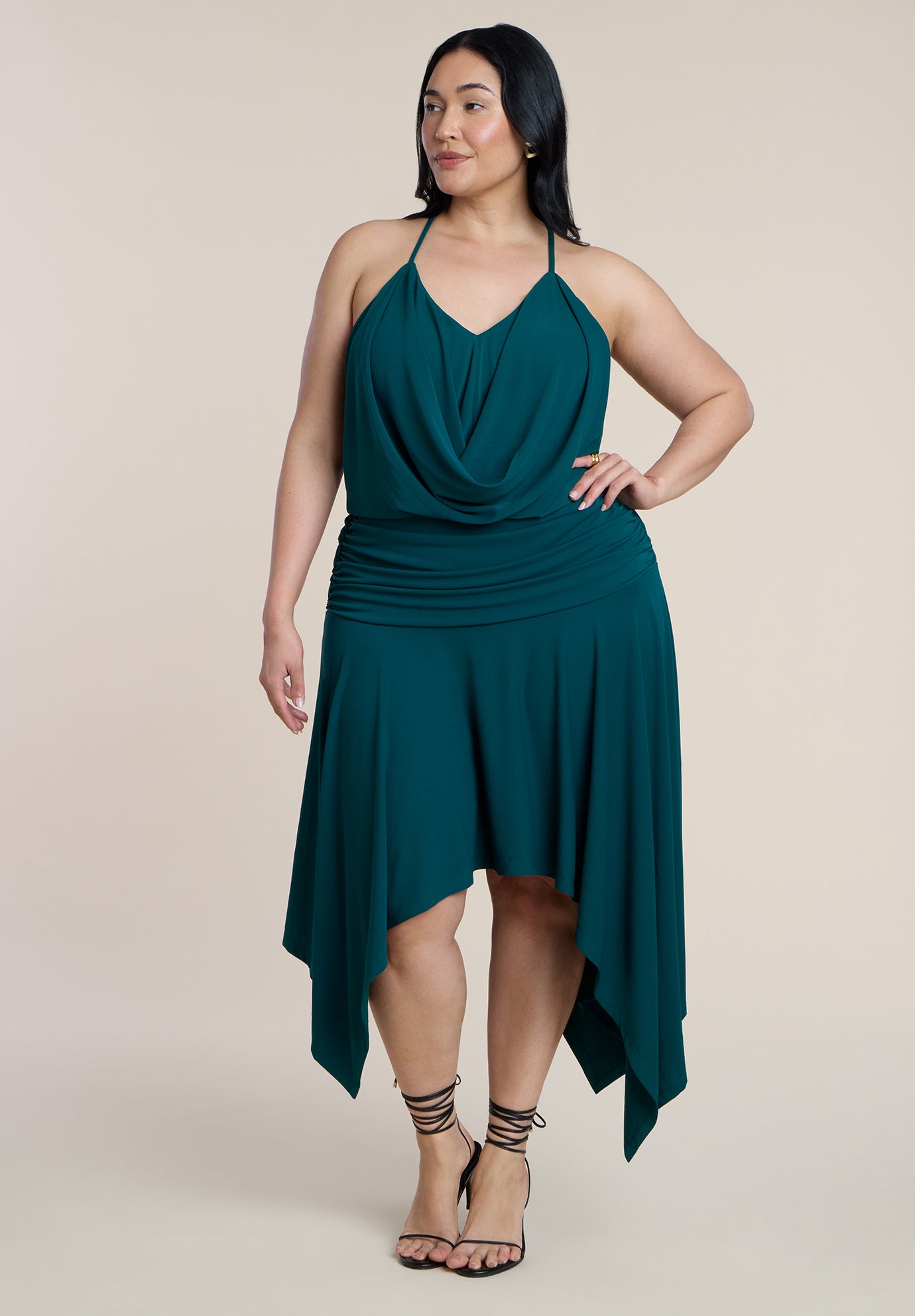 Asym Hem Draped Jersey Midi Dress image number 3