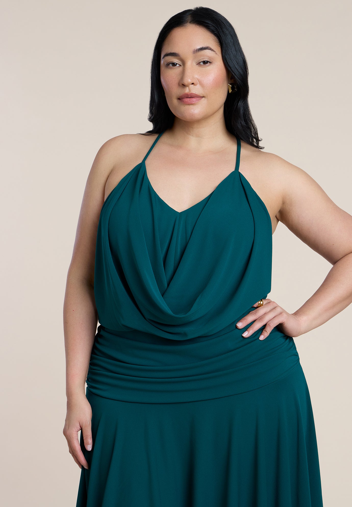 Asym Hem Draped Jersey Midi Dress image number 4
