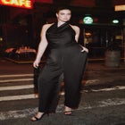 Halter Cowl Neck Satin Jumpsuit image number null