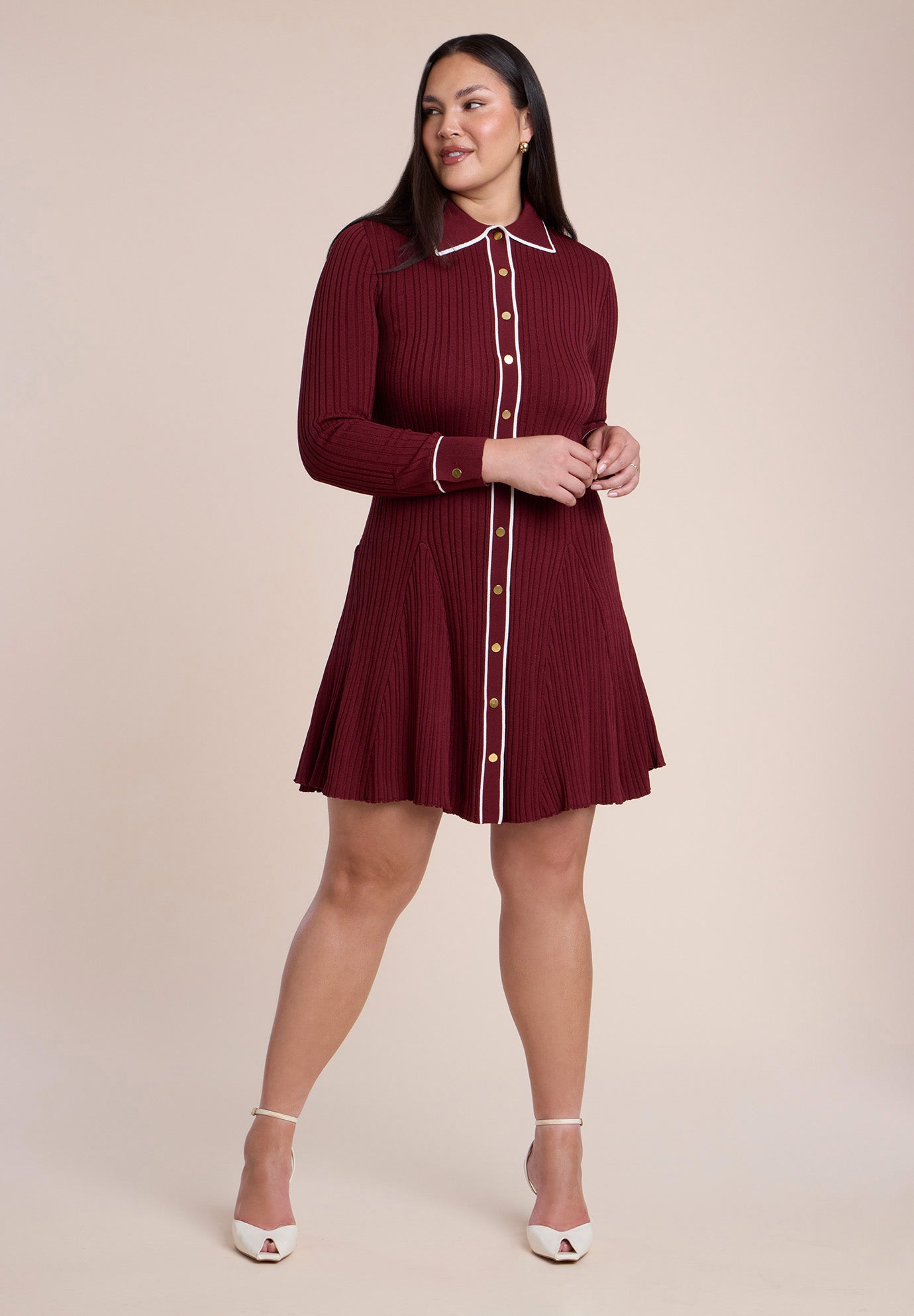 Tipping Detail Collared Sweater Mini Dress image number 0
