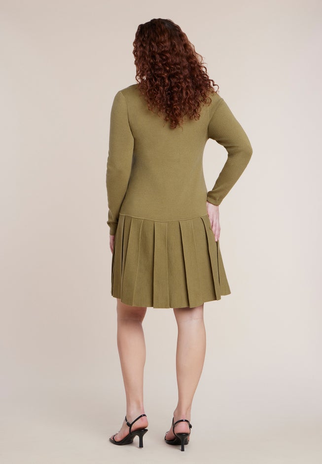 Collared Pleated Sweater Mini Dress image number 1