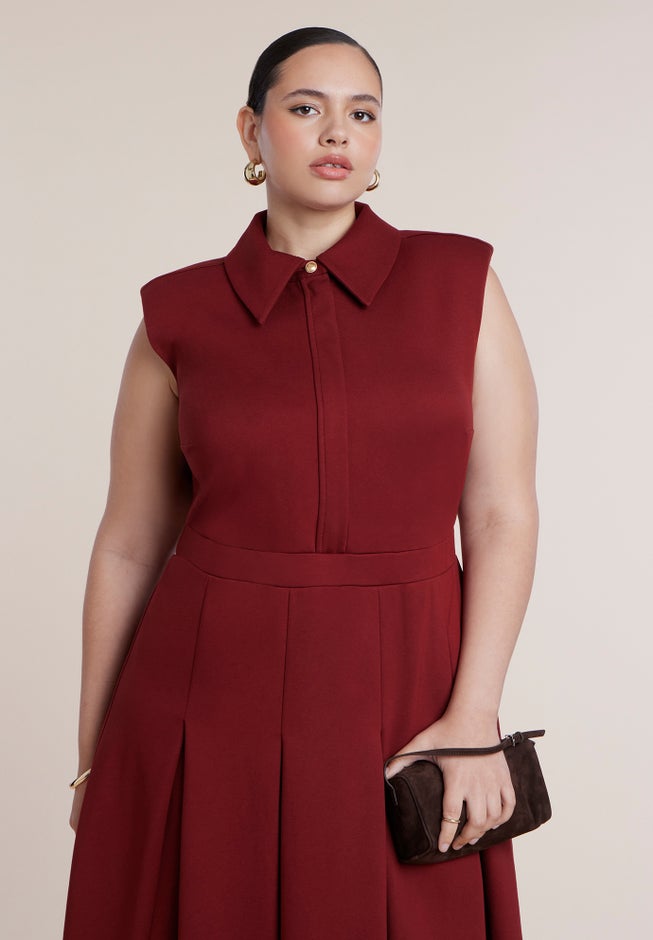 Ponte Sleeveless Midi Shirt Dress image number 2