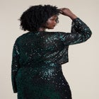 Boat Neck Sequin Crop Top image number null