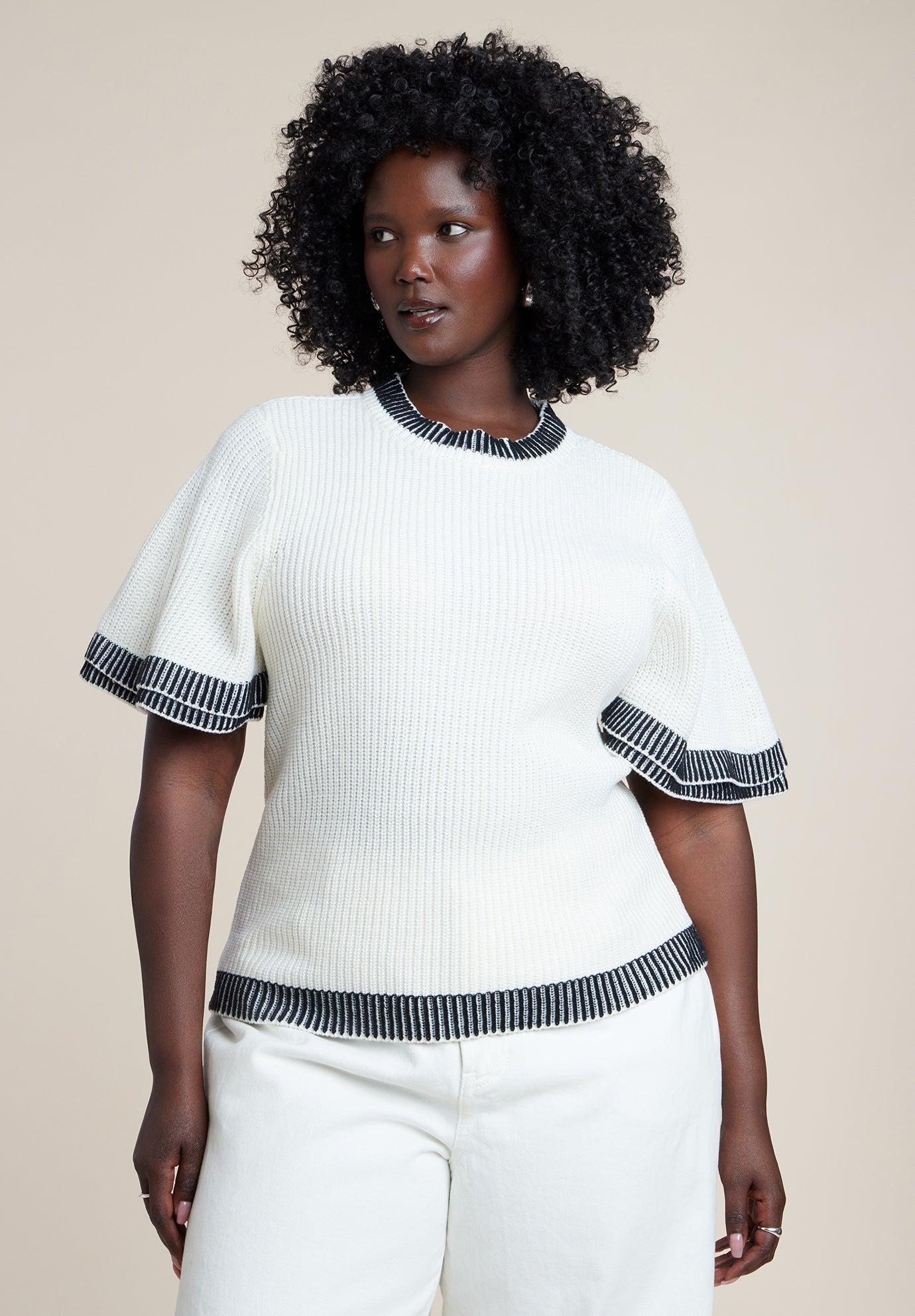Stripe Detail Short Sleeve Sweater image number 0