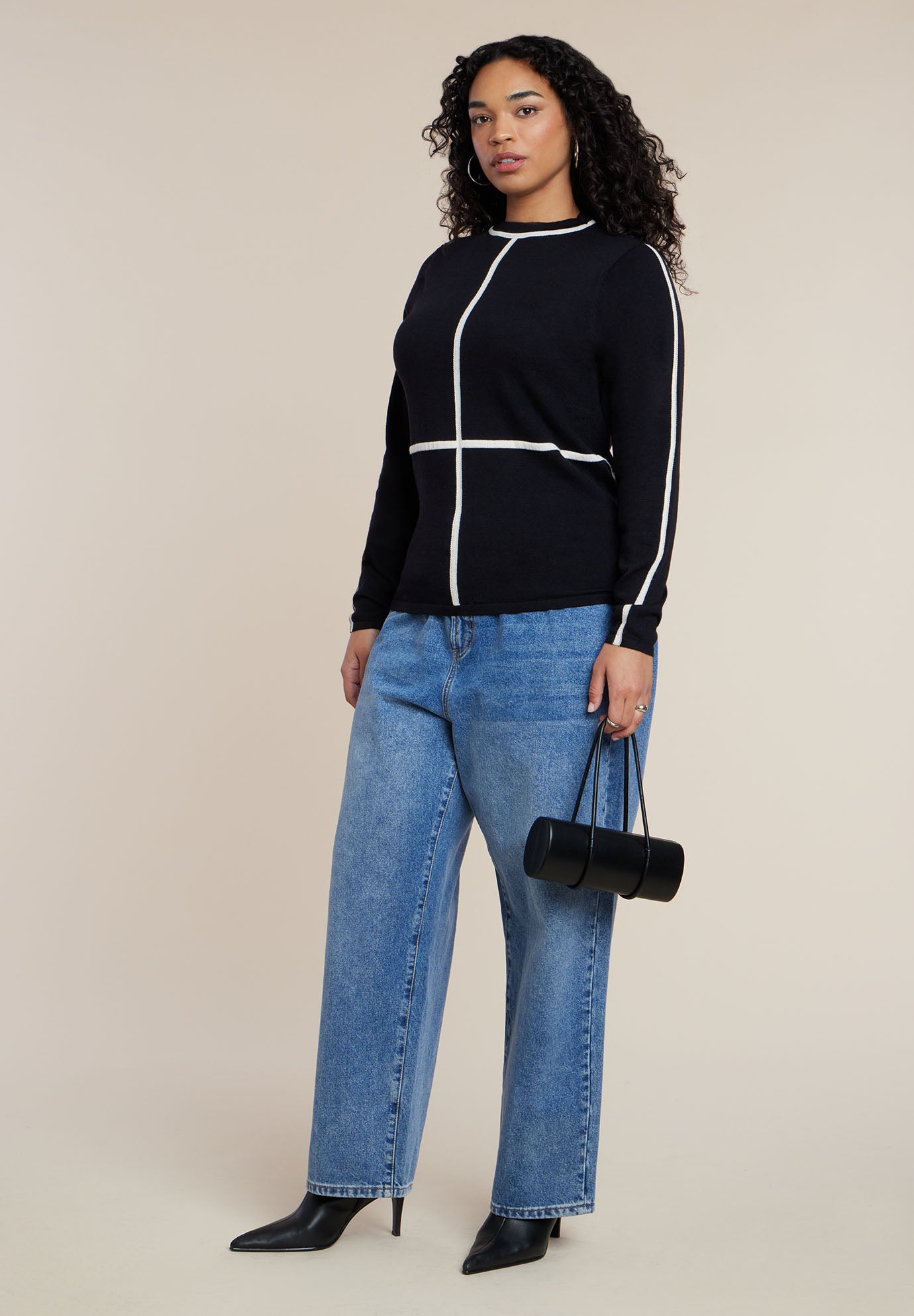 Contrast Line Detail Turtleneck Sweater image number 2